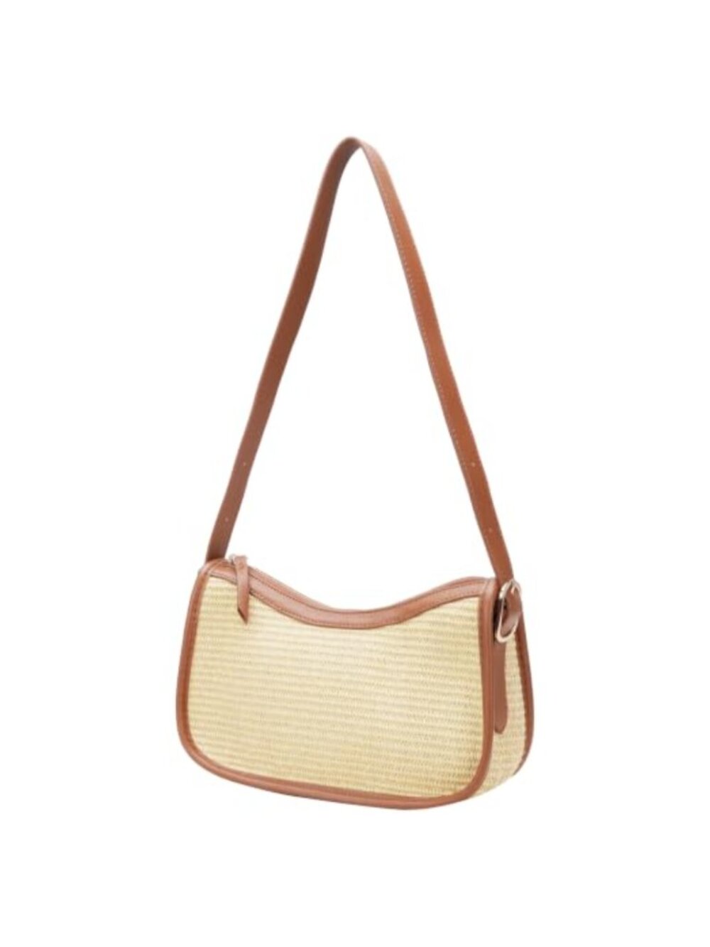 Vegan Leather Straw-Look Crescent Hobo Shoulder Bag Small Purse